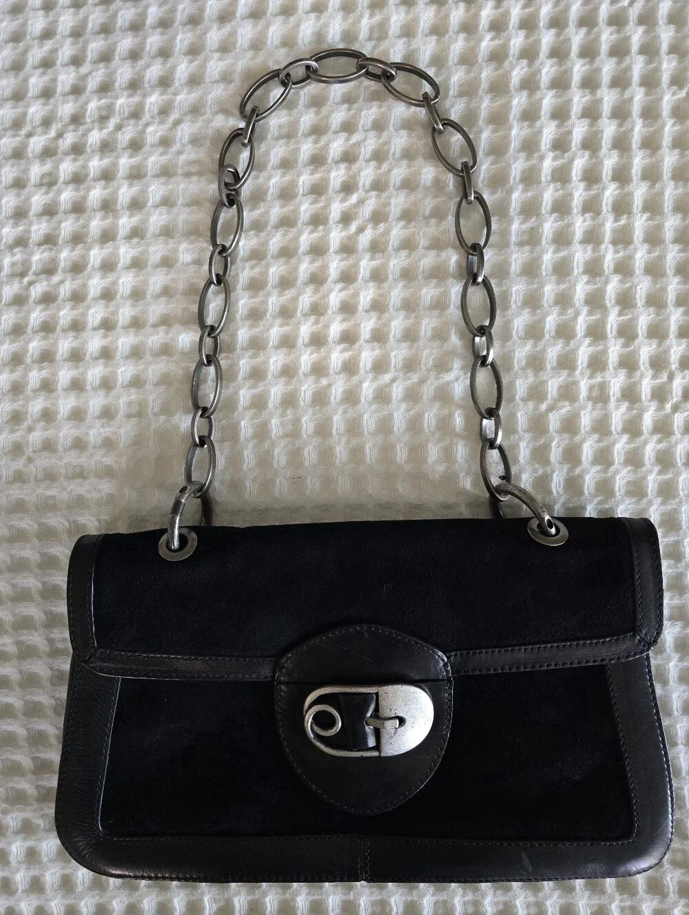 Van Eli Black Suede Look Shoulder Bag Chunky Chain Y2K Style
